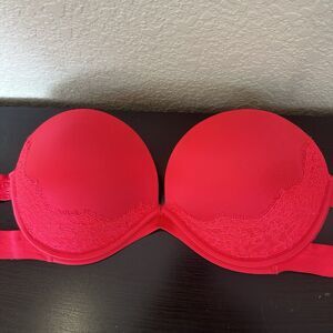 Victoria's Secret Padded Very Sexy Strapless Bra Women's 36c Red Gripper Band